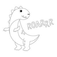grappig tekenfilm dinosaurus tyrannosaurus. zwart en wit vector illustratie voor kleur boek