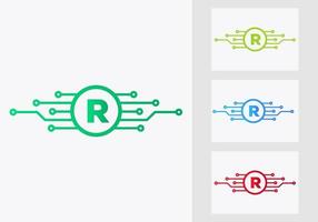 brief r technologie logo ontwerp sjabloon. netwerk logo ontwerp vector