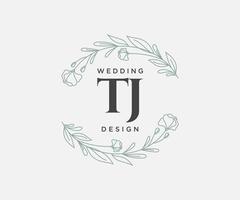 tj initialen brief bruiloft monogram logos verzameling, hand- getrokken modern minimalistisch en bloemen Sjablonen voor uitnodiging kaarten, opslaan de datum, elegant identiteit voor restaurant, boetiek, cafe in vector