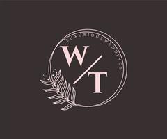 wt initialen brief bruiloft monogram logos sjabloon, hand- getrokken modern minimalistisch en bloemen Sjablonen voor uitnodiging kaarten, opslaan de datum, elegant identiteit. vector