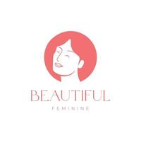mooi Dames gezicht kort haar- glimlach kapsel zorg salon vrouwelijk logo ontwerp vector icoon illustratie sjabloon