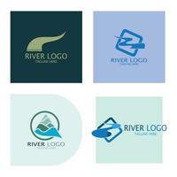 logos van rivieren, kreken, rivieroevers en stromen, zijrivieren, rivieroevers met een combinatie van bergen en agrarisch land- met een modern en gemakkelijk minimalistische vector ontwerp concept