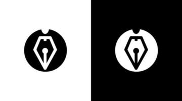 auteur pen logo monogram schild cirkel zwart en wit icoon illustratie stijl ontwerpen Sjablonen vector