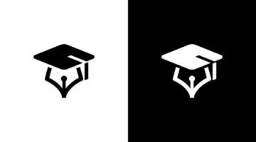 diploma uitreiking hoed met pen logo monogram zwart en wit icoon illustratie stijl ontwerpen Sjablonen vector