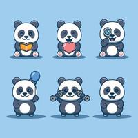 schattig panda mascotte reeks tekenfilm icoon illustratie vector