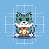 schattig kat knuffelen bitcoin tekenfilm mascotte illustratie vector