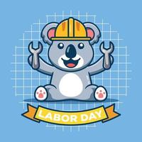 schattig koala met arbeid dag thema. vlak tekenfilm stijl. vector