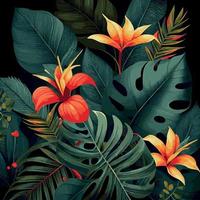 groen tropisch Woud achtergrond monstera bladeren, palm bladeren, takken. exotisch planten achtergrond voor banier, sjabloon, decor, ansichtkaart. abstract gebladerte en botanisch behang - vector