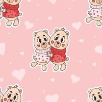 naadloos patroon met schattig bears Aan roze achtergrond met harten. vector illustratie. eindeloos achtergrond voor valentijnskaarten, achtergronden, verpakking, afdrukken.