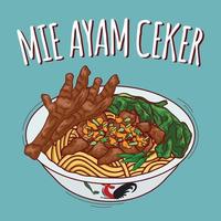 mie ayam ceker illustratie Indonesisch voedsel met tekenfilm stijl vector