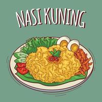 nasi kuning illustratie Indonesisch voedsel met tekenfilm stijl vector