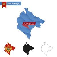 Montenegro blauw laag poly kaart met hoofdstad podgorica. vector
