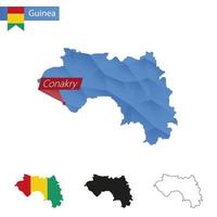 Guinea blauw laag poly kaart met hoofdstad conakry. vector
