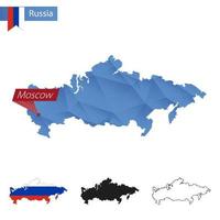 Rusland blauw laag poly kaart met hoofdstad Moskou. vector