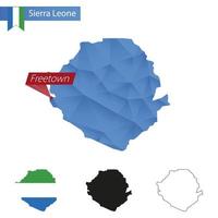 Sierra Leone blauw laag poly kaart met hoofdstad vrijstad. vector