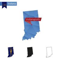 staat van Indiana blauw laag poly kaart met hoofdstad Indianapolis. vector