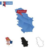 Servië blauw laag poly kaart met hoofdstad Belgrado. vector
