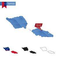 Samoa blauw laag poly kaart met hoofdstad apia. vector