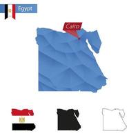 Egypte blauw laag poly kaart met hoofdstad Cairo. vector