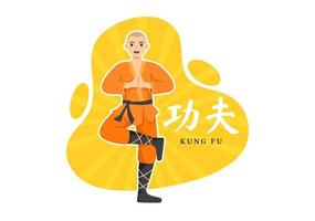 kung fu illustratie met mensen tonen Chinese sport krijgshaftig kunst in vlak tekenfilm hand- getrokken voor web banier of landen bladzijde Sjablonen vector