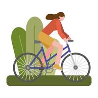 jonge vrouw op fietstocht in park vector