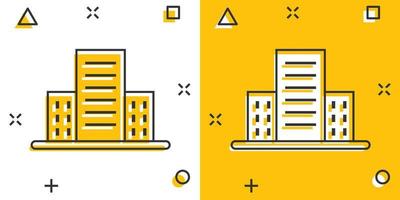 gebouw icoon in grappig stijl. stad- wolkenkrabber appartement tekenfilm vector illustratie Aan wit geïsoleerd achtergrond. stad toren plons effect bedrijf concept.