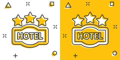 hotel 3 sterren teken icoon in grappig stijl. cafe tekenfilm vector illustratie Aan wit geïsoleerd achtergrond. herberg kamer informatie plons effect bedrijf concept.
