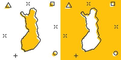 vector tekenfilm Finland kaart icoon in grappig stijl. Finland teken illustratie pictogram. cartografie kaart bedrijf plons effect concept.