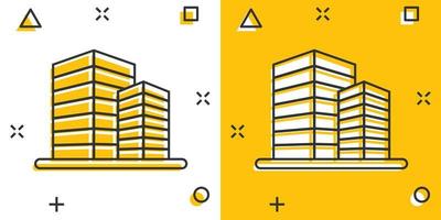 gebouw icoon in grappig stijl. stad- wolkenkrabber appartement tekenfilm vector illustratie Aan wit geïsoleerd achtergrond. stad toren plons effect bedrijf concept.