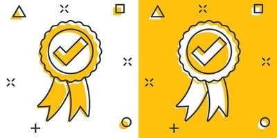 goedgekeurd certificaat medaille icoon in grappig stijl. controleren Mark postzegel vector tekenfilm illustratie pictogram. geaccepteerd, prijs zegel bedrijf concept plons effect.