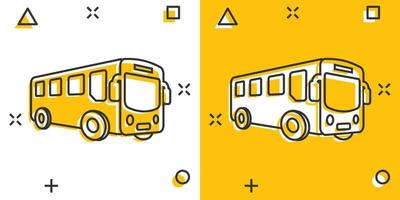 school- bus icoon in grappig stijl. autobus vector tekenfilm illustratie Aan wit geïsoleerd achtergrond. trainer vervoer bedrijf concept plons effect.