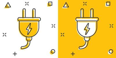 vector tekenfilm elektrisch plug icoon in grappig stijl. macht draad kabel teken illustratie pictogram. draad bedrijf plons effect concept.