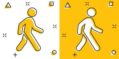 vector tekenfilm wandelen Mens icoon in grappig stijl. mensen wandelen teken illustratie pictogram. voetganger bedrijf plons effect concept.