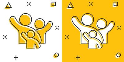 familie groet met hand- omhoog icoon in grappig stijl. persoon gebaar vector tekenfilm illustratie pictogram. mensen leider bedrijf concept plons effect.