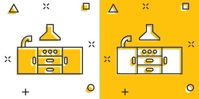 keuken meubilair icoon in grappig stijl. keuken tekenfilm vector illustratie Aan wit geïsoleerd achtergrond. Koken kamer plons effect bedrijf concept.