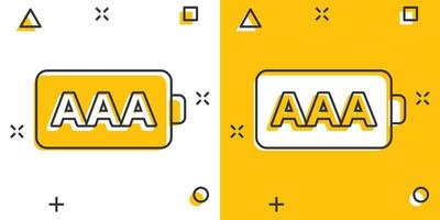 aaa accu icoon in grappig stijl. macht niveau tekenfilm vector illustratie Aan wit geïsoleerd achtergrond. lithium accumulator plons effect bedrijf concept.