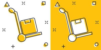 lading trolley icoon in grappig stijl. levering doos tekenfilm vector illustratie Aan wit geïsoleerd achtergrond. doos Verzending plons effect bedrijf concept.