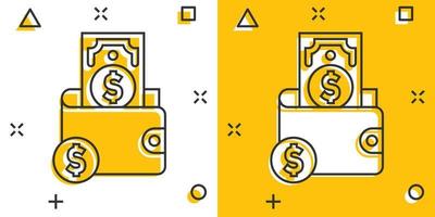 portemonnee met dollar icoon in grappig stijl. handtas tekenfilm vector illustratie Aan wit geïsoleerd achtergrond. financiën zak plons effect bedrijf concept.