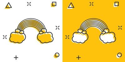 tekenfilm regenboog met wolken icoon in grappig stijl. weer illustratie pictogram. regenboog teken plons bedrijf concept. vector