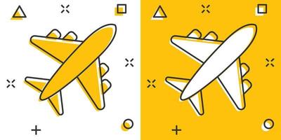 vector tekenfilm vliegtuig icoon in grappig stijl. luchthaven vlak teken illustratie pictogram. vliegtuig bedrijf plons effect concept.