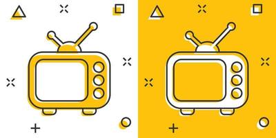 vector tekenfilm televisie toezicht houden op icoon in grappig stijl. TV scherm concept illustratie pictogram. TV tonen bedrijf plons effect concept.