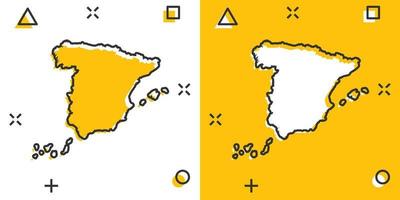 vector tekenfilm Spanje kaart icoon in grappig stijl. Spanje teken illustratie pictogram. cartografie kaart bedrijf plons effect concept.