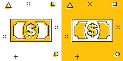 vector tekenfilm dollar geld icoon in grappig stijl. dollar teken illustratie pictogram. valuta bedrijf plons effect concept.