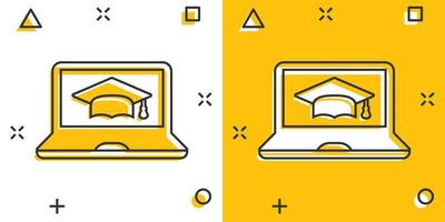 elearning onderwijs icoon in grappig stijl. studie vector tekenfilm illustratie pictogram. laptop computer online opleiding bedrijf concept plons effect.