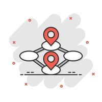 kaart pin icoon in grappig stijl. GPS navigatie tekenfilm vector illustratie Aan wit geïsoleerd achtergrond. bevind zich positie plons effect bedrijf concept.