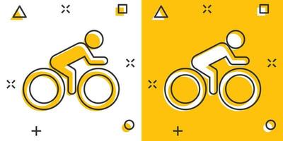 mensen Aan fiets teken icoon in grappig stijl. fiets vector tekenfilm illustratie Aan wit geïsoleerd achtergrond. mannen wielersport bedrijf concept plons effect.