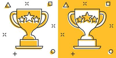 trofee kop icoon in grappig stijl. beker prijs tekenfilm vector illustratie Aan geïsoleerd achtergrond. prijs plons effect teken bedrijf concept.