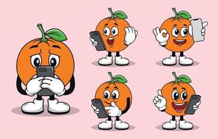 schattig oranje fruit mascotte met divers soorten van uitdrukkingen reeks verzameling vector