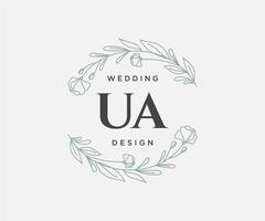 ua initialen brief bruiloft monogram logos verzameling, hand- getrokken modern minimalistisch en bloemen Sjablonen voor uitnodiging kaarten, opslaan de datum, elegant identiteit voor restaurant, boetiek, cafe in vector