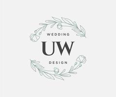 u W initialen brief bruiloft monogram logos verzameling, hand- getrokken modern minimalistisch en bloemen Sjablonen voor uitnodiging kaarten, opslaan de datum, elegant identiteit voor restaurant, boetiek, cafe in vector